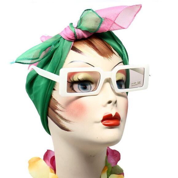 White Square Frame Sunglasses Jazz Retro Style Shades w Tinted Lens - Hey Viv - Picture 1 of 3